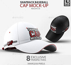 8个不同角度的棒球帽品牌展示模型：Snapback Baseball Cap Mock-Up